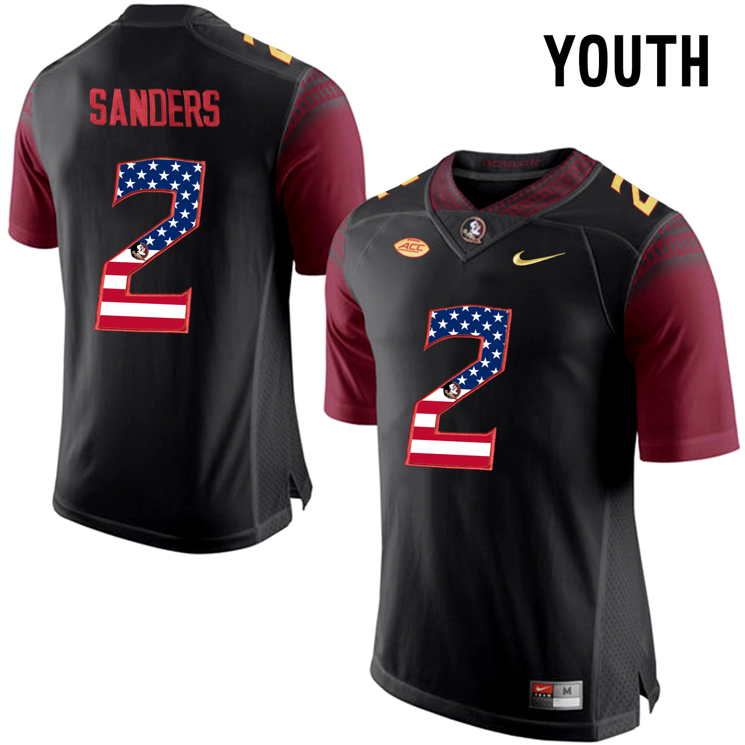 US Flag Fashion Youth Florida State Seminoles Deion Sanders #2 College Football Limited Jersey  Black